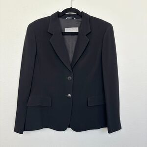 Max Mara Wool Blend Two Button Mid Length Made in Italy Blazer Black Women's 10